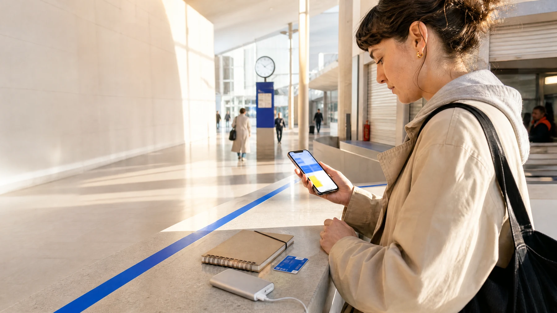 Mobile product designer at a transit counter