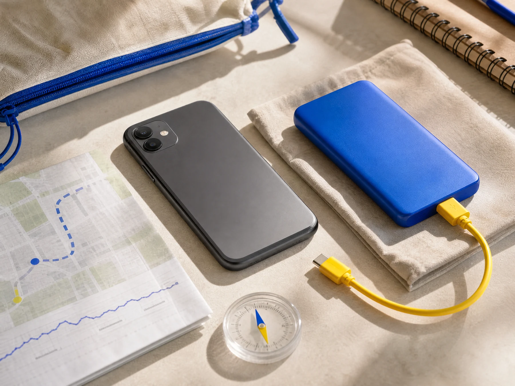 Offline field kit with phone battery and route receipt