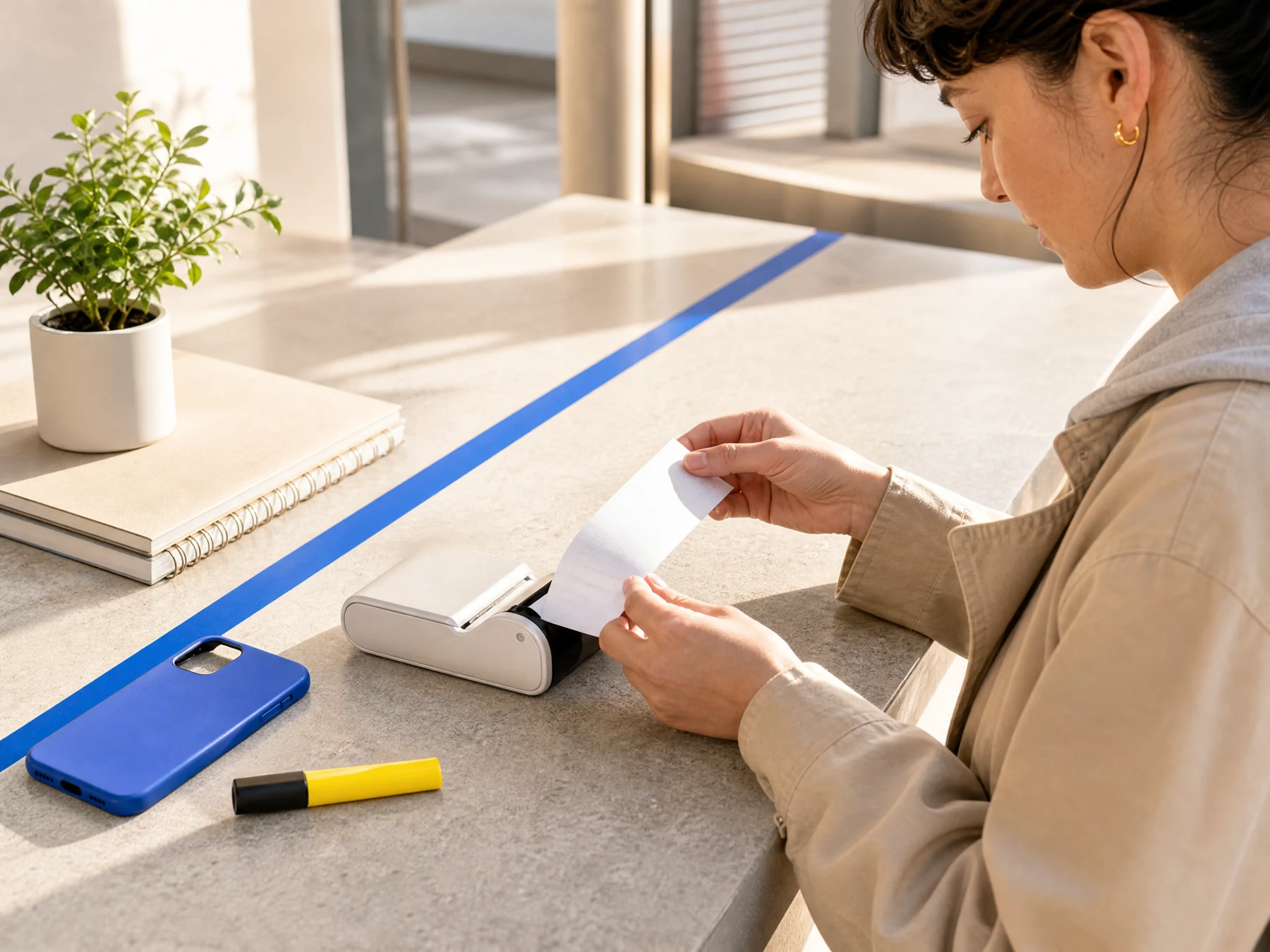 Release receipt beside mobile printer